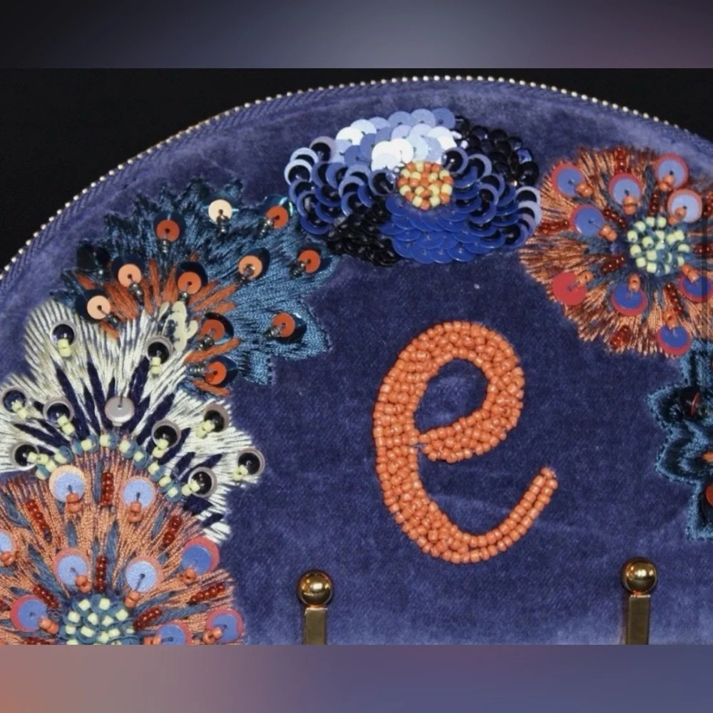 Embroidered Blue Anthropologie Velvet Clutch - Picture 2 of 7